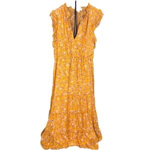 BB Dakota Steve Madden Floral Maxi Dress XXL Orange Ruffle Boho Tiered Summer‎